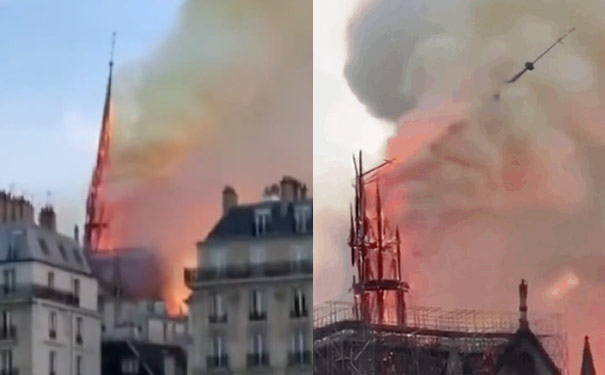 巴黎圣母院火灾现场图片