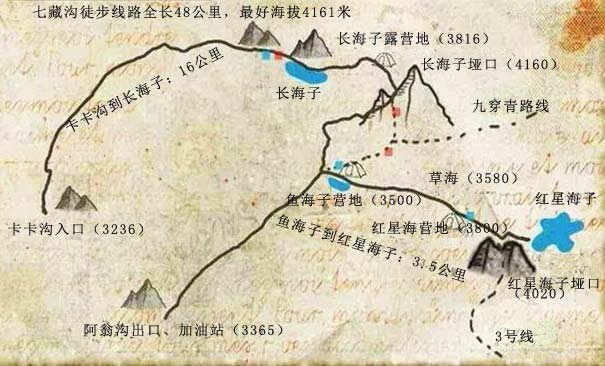 七藏沟徒步线路图