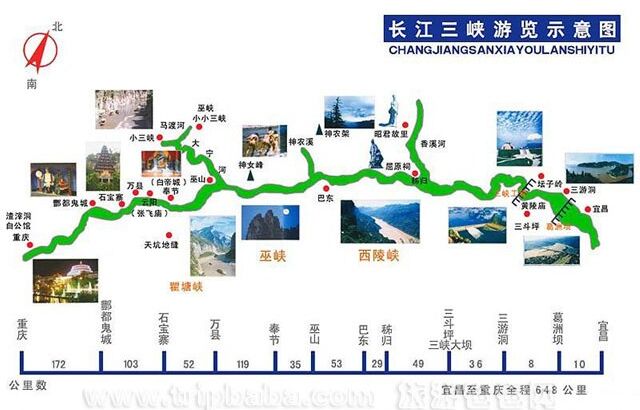 长江三峡旅游示意图