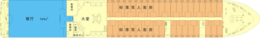 长江黄金1号豪华五星游轮甲板布局介绍：上甲板