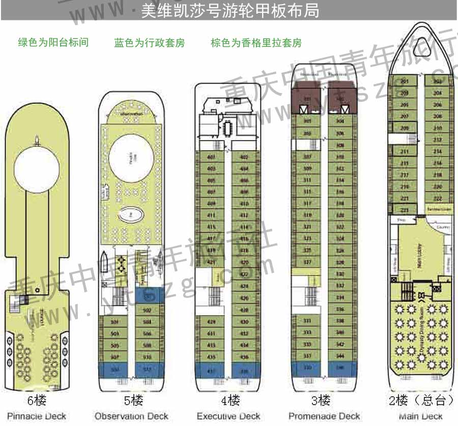 美维凯莎号五星三峡游轮甲板布局