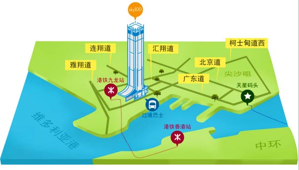 香港环球贸易中心俯瞰立体地图