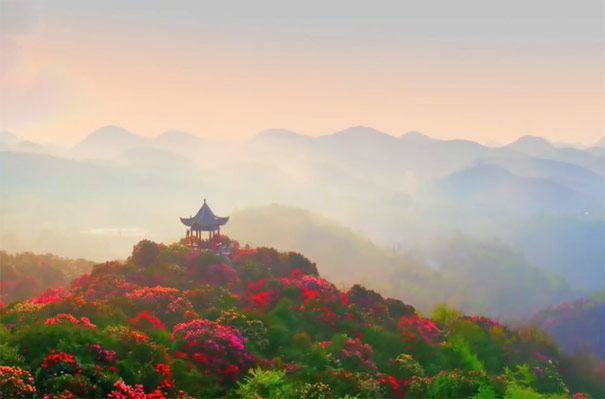 贵州毕节百里杜鹃风景区观景台夕阳