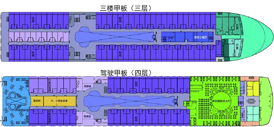 长江黄金2号游轮甲板布局三四层