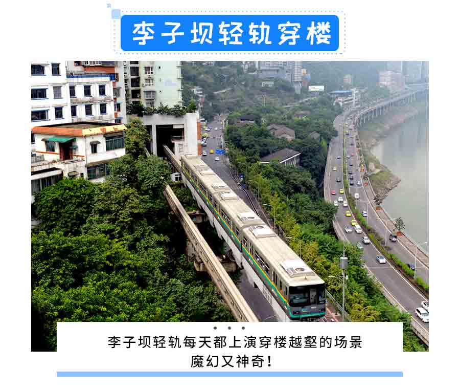 重庆旅游市内一日游线路景点：网红李子坝轻轨穿楼