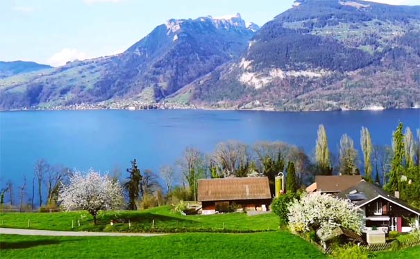 欧洲旅游景点：瑞士图恩湖春季