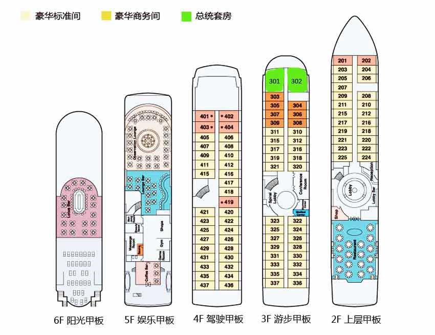 长江传说号五星三峡游轮：甲板布局介绍