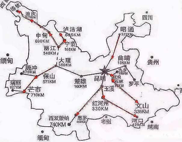 最新云南旅游地图（自驾线路）