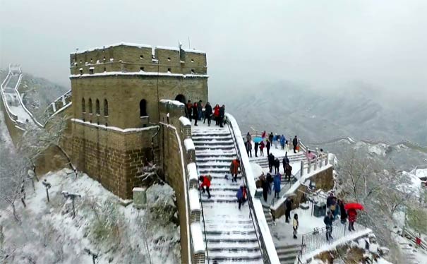 北京冬奥会旅游线路八达岭长城雪景