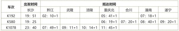 长沙到重庆返程参考车次