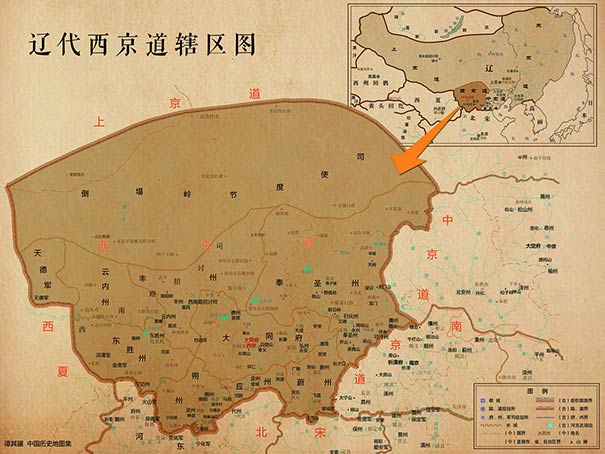 重庆三峡博物馆辽金元文物展：辽 西京辖区图（据谭其骧《中国历史地图集》）