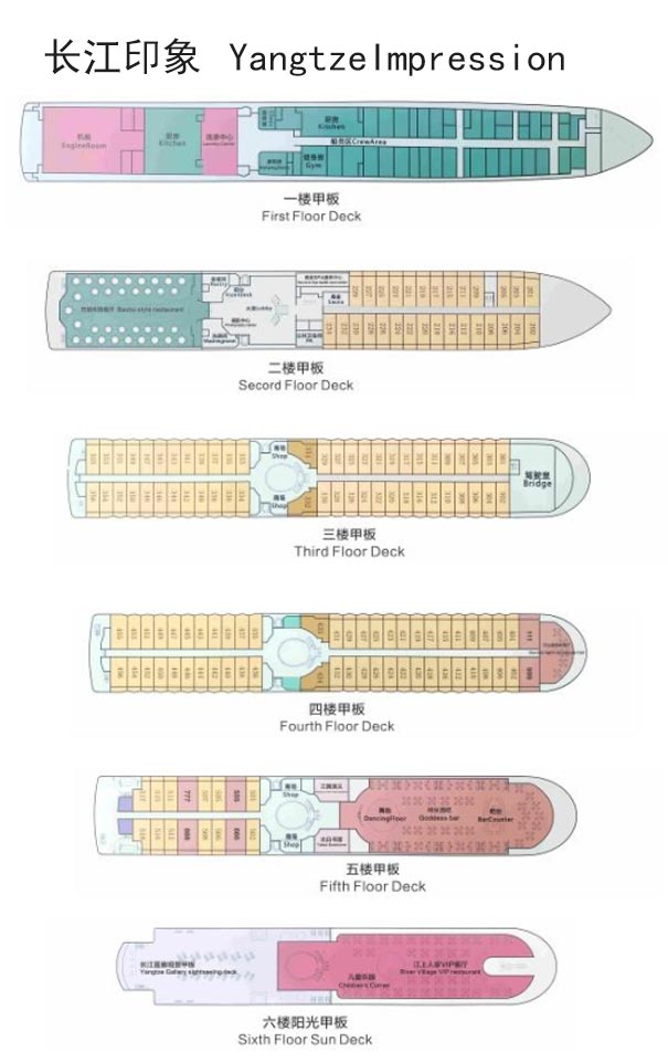 长江印象号五星三峡游轮甲板布局