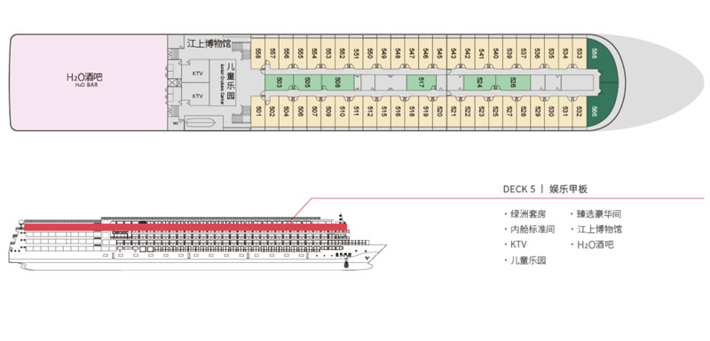 世纪绿洲号五星三峡游轮甲板布局设施介绍