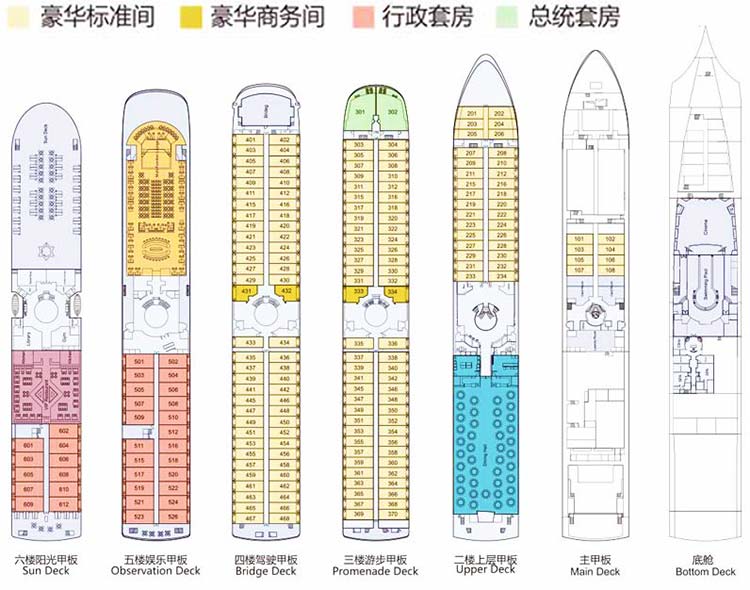 上海到重庆12天航线：世纪游轮甲板客房介绍