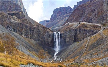 秋季夕阳红全景东北旅游：吉林长白山飞瀑