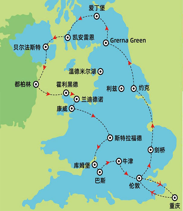 英国爱尔兰环线12天线路简图