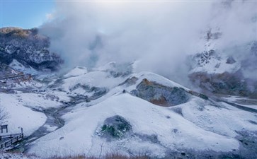 日本北海道旅游：登别地狱谷雪景