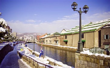 日本北海道旅游：小樽运河雪景