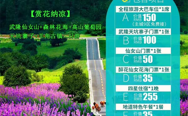 重庆出发赏花旅游_【赏花避暑】武隆仙女山+森林花海+高山葡萄园+天坑寨子+羊角古镇纯玩2日游